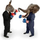 Donkey and Elephant in suits boxing